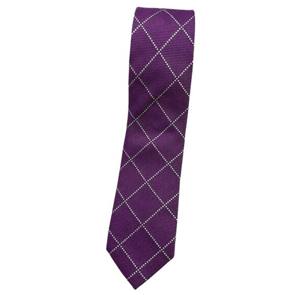 CHARLES TYRWHITT Men's Silk Cotton Necktie LUXURY XL Purple Geometric W:3.2" EUC